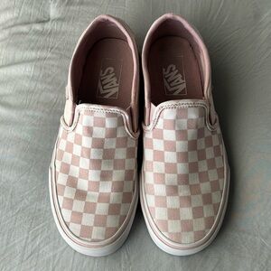 Vans pink checkered slip ons